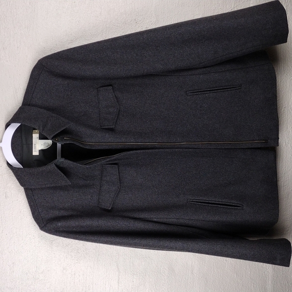 J. Crew Dark Gray Wool Blend Snap Collar Funnel Neck Long Sleeve Zip Up Coat - Picture 5 of 10